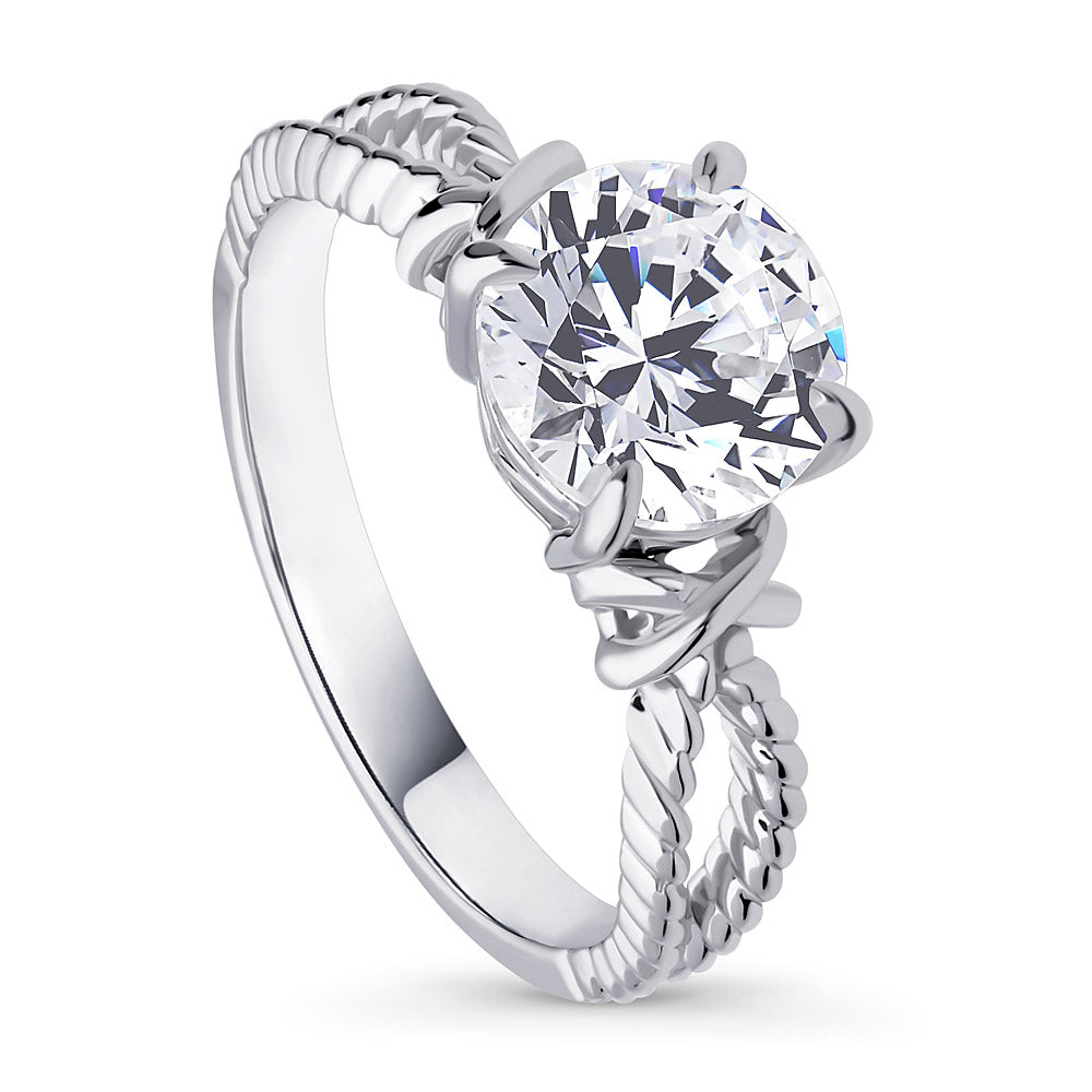 Front view of Cable Woven Solitaire 2ct CZ Ring in Sterling Silver, 4 of 11