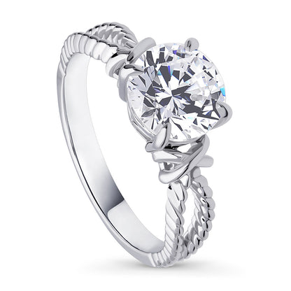Cable Woven Solitaire 2ct CZ Ring in Sterling Silver