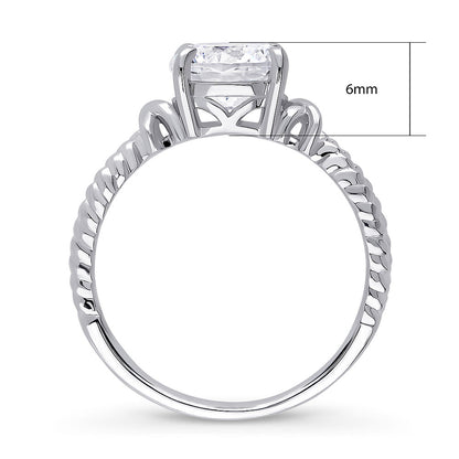 Cable Woven Solitaire 2ct CZ Ring in Sterling Silver