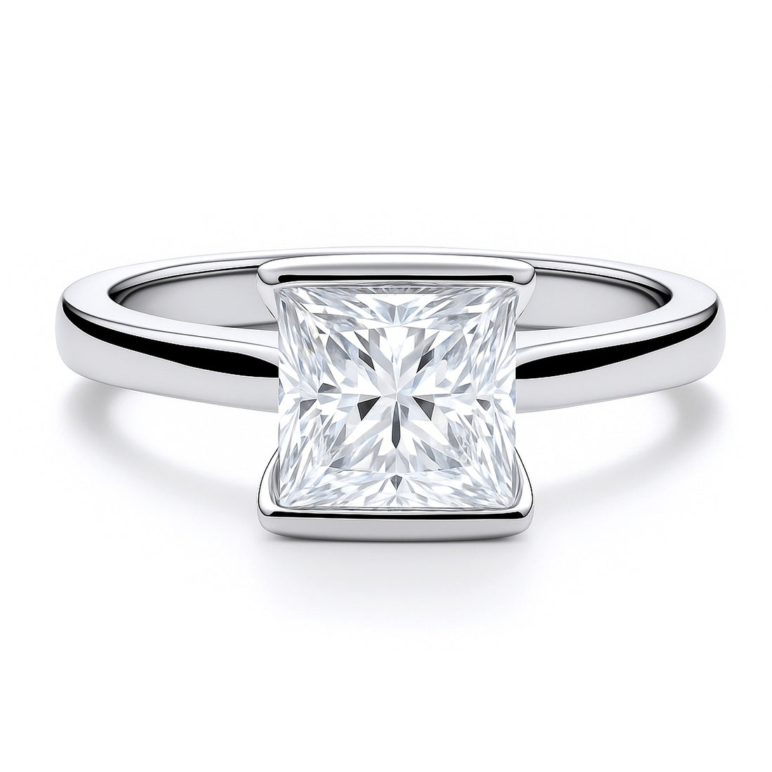 Solitaire 2ct Bezel Princess CZ Ring in Sterling Silver