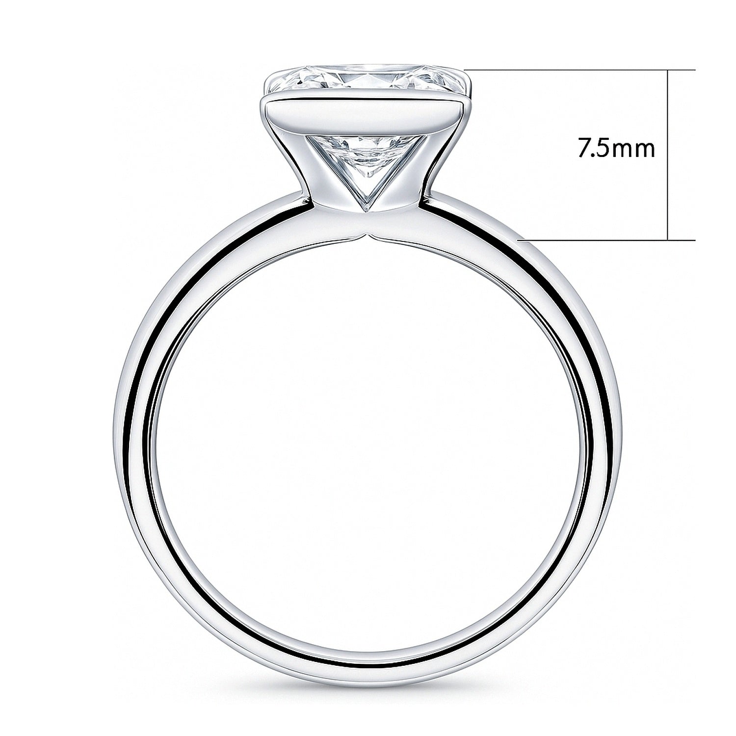 Solitaire 2ct Bezel Princess CZ Ring in Sterling Silver, 8 of 8