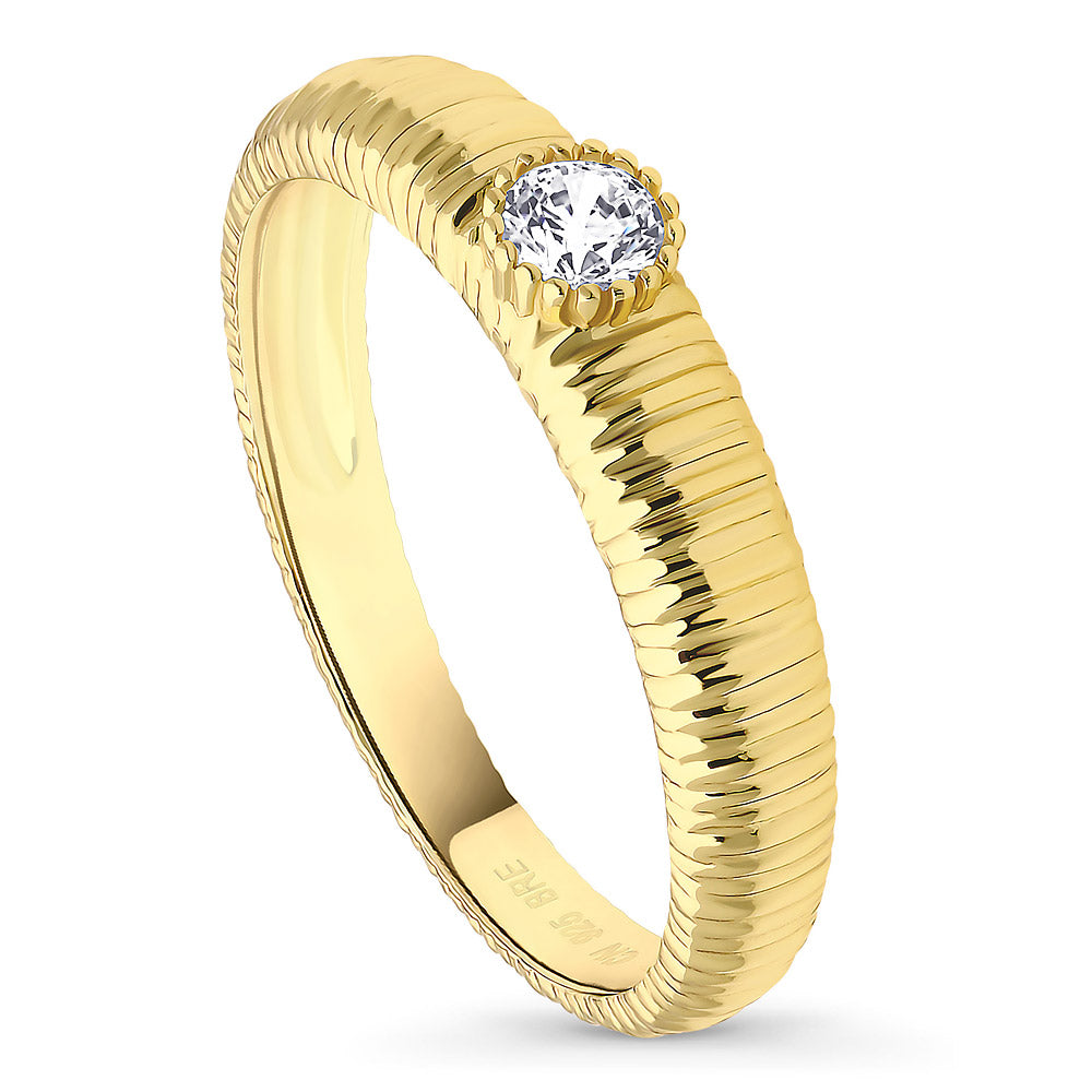Front view of Solitaire Bezel CZ Ring in Gold Flashed Sterling Silver, 4 of 8