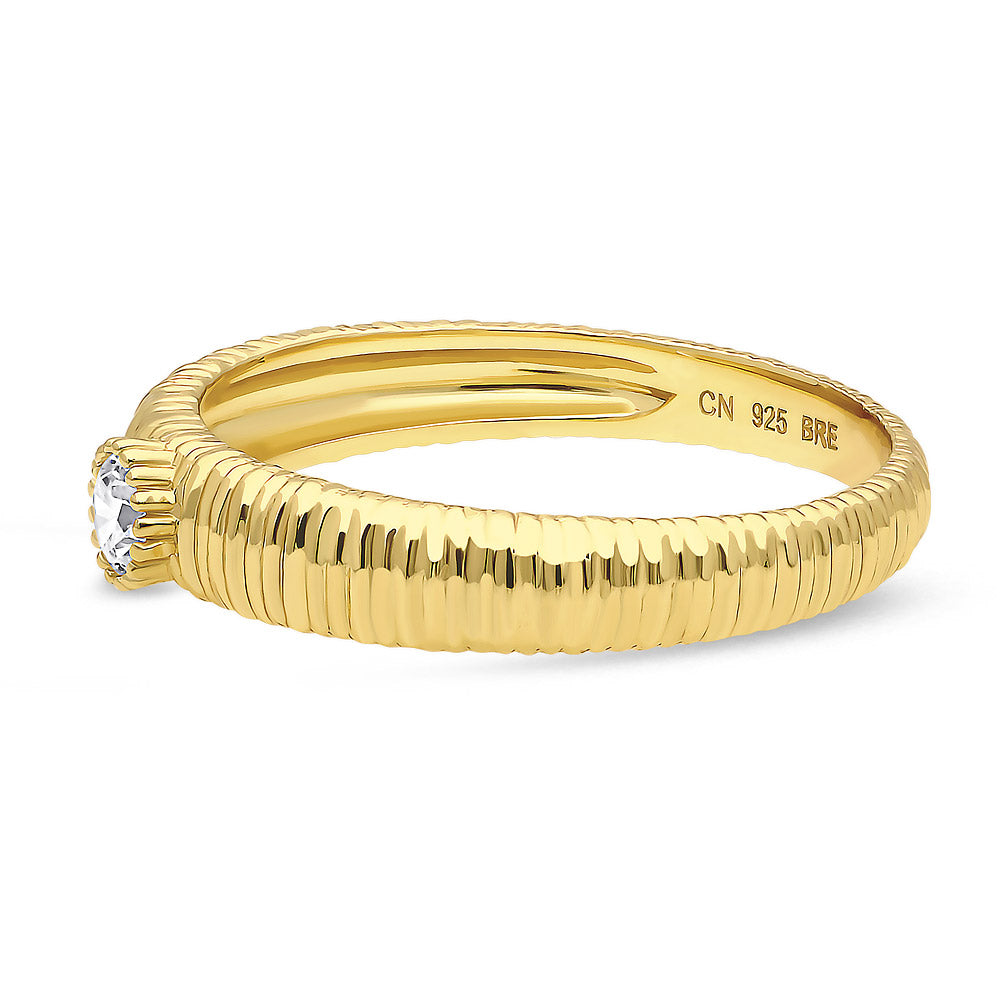 Angle view of Solitaire Bezel CZ Ring in Gold Flashed Sterling Silver, 5 of 8
