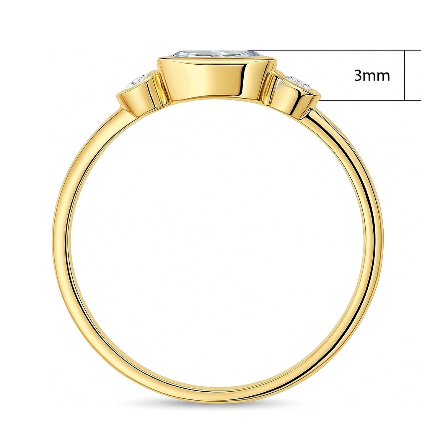 East-West 3-Stone Blue CZ Ring in Gold Flashed Sterling Silver, 7 of 7