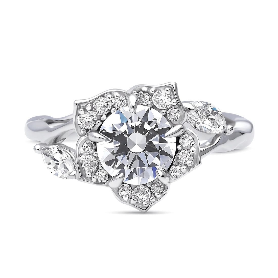 Flower Halo CZ Ring in Sterling Silver