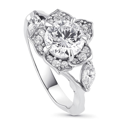 Flower Halo CZ Ring in Sterling Silver