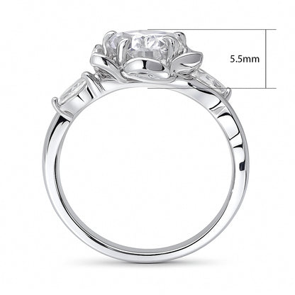 Flower Halo CZ Ring in Sterling Silver
