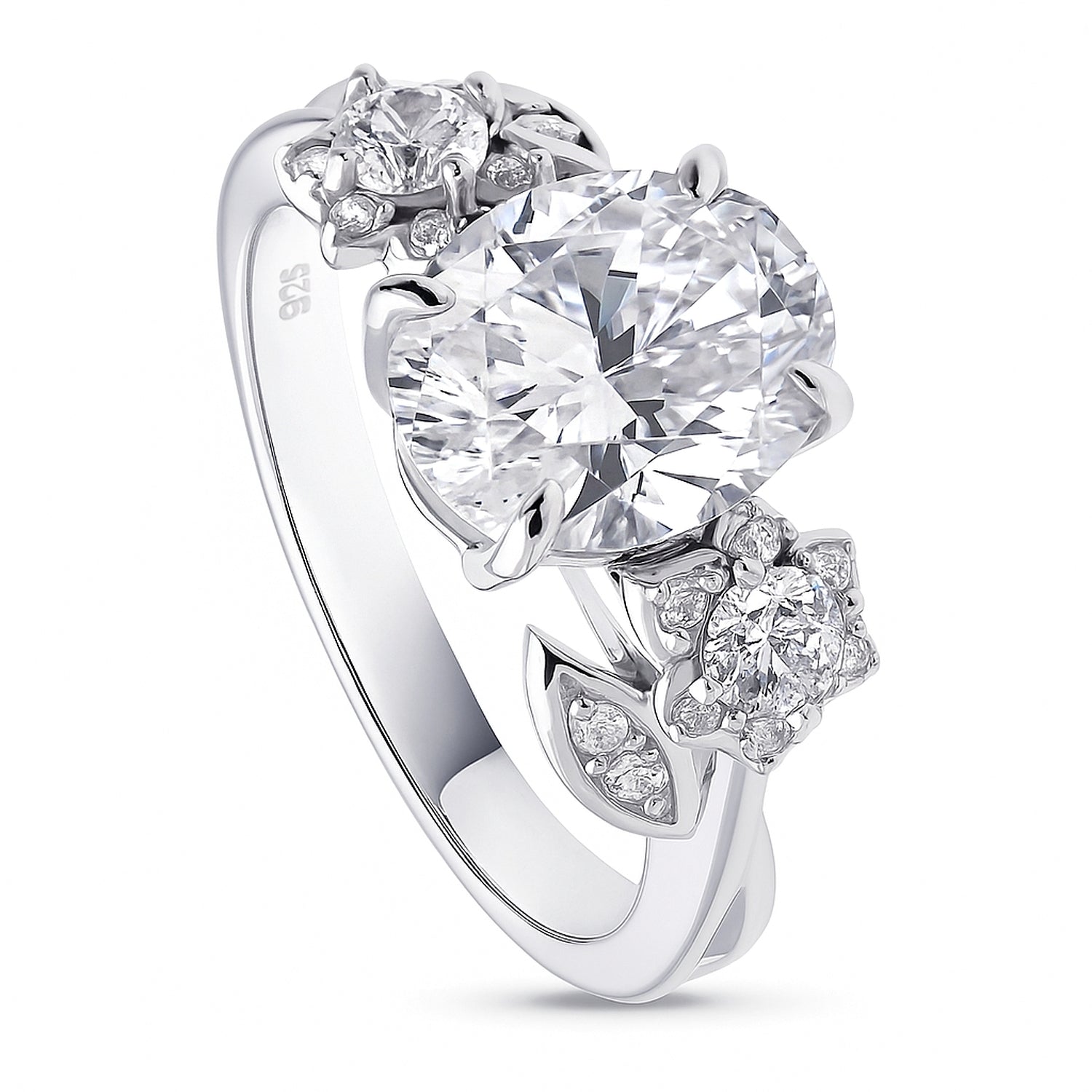Flower 3-Stone 2.5ct CZ Ring in Sterling Silver, 3 of 5