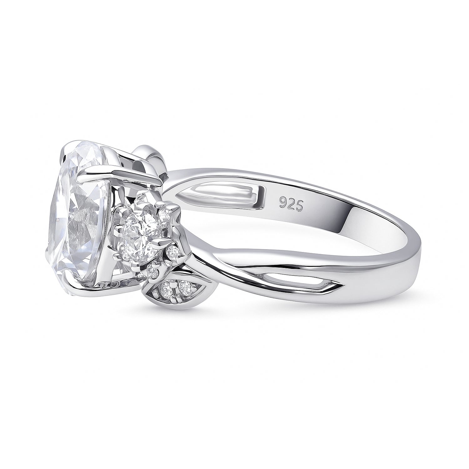 Flower 3-Stone 2.5ct CZ Ring in Sterling Silver, 4 of 5