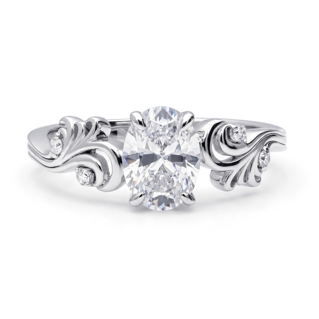 Solitaire Filigree Flower 1.2ct Oval CZ Ring in Sterling Silver