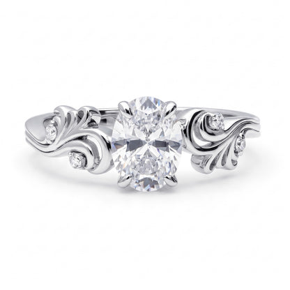 Solitaire Filigree Flower 1.2ct Oval CZ Ring in Sterling Silver