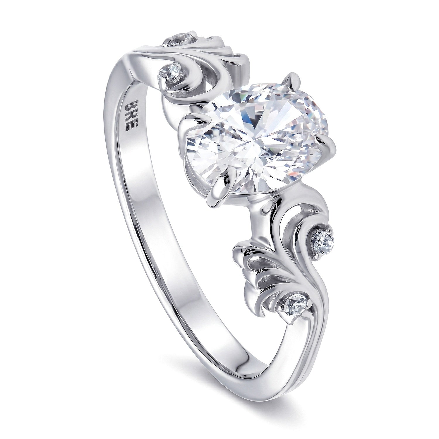 Solitaire Filigree Flower 1.2ct Oval CZ Ring in Sterling Silver, 3 of 6