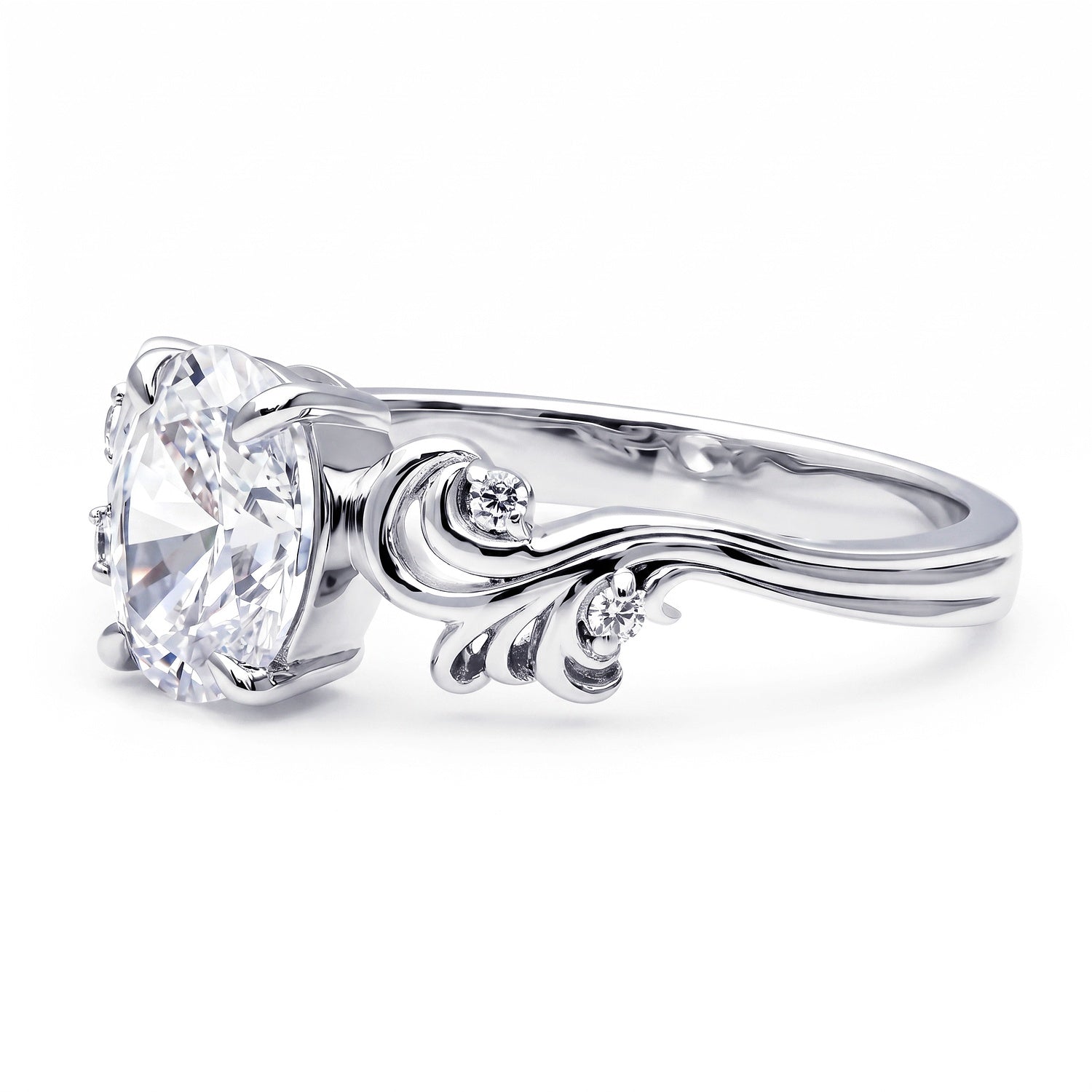 Solitaire Filigree Flower 1.2ct Oval CZ Ring in Sterling Silver, 4 of 6