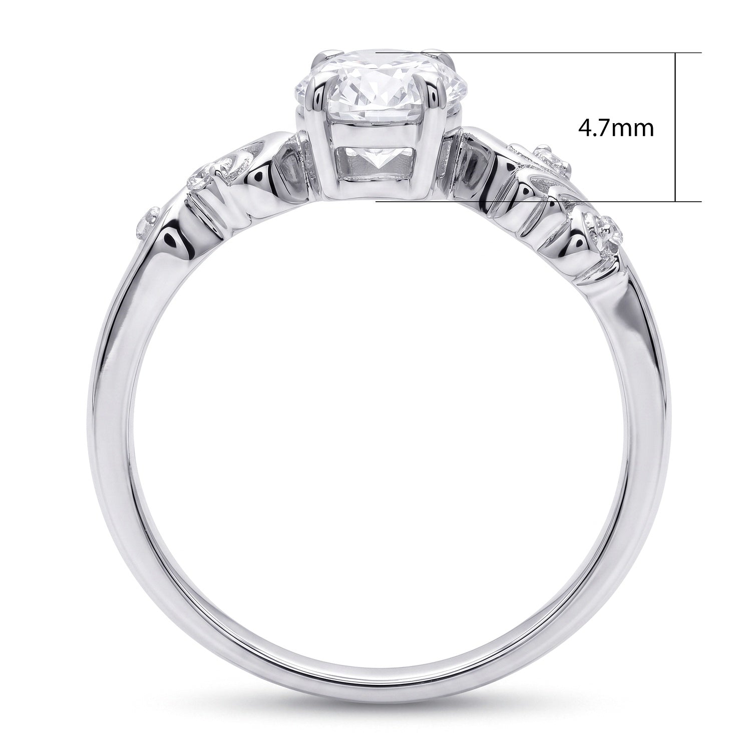 Solitaire Filigree Flower 1.2ct Oval CZ Ring in Sterling Silver, 5 of 6