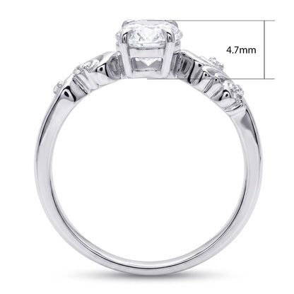 Solitaire Filigree Flower 1.2ct Oval CZ Ring in Sterling Silver