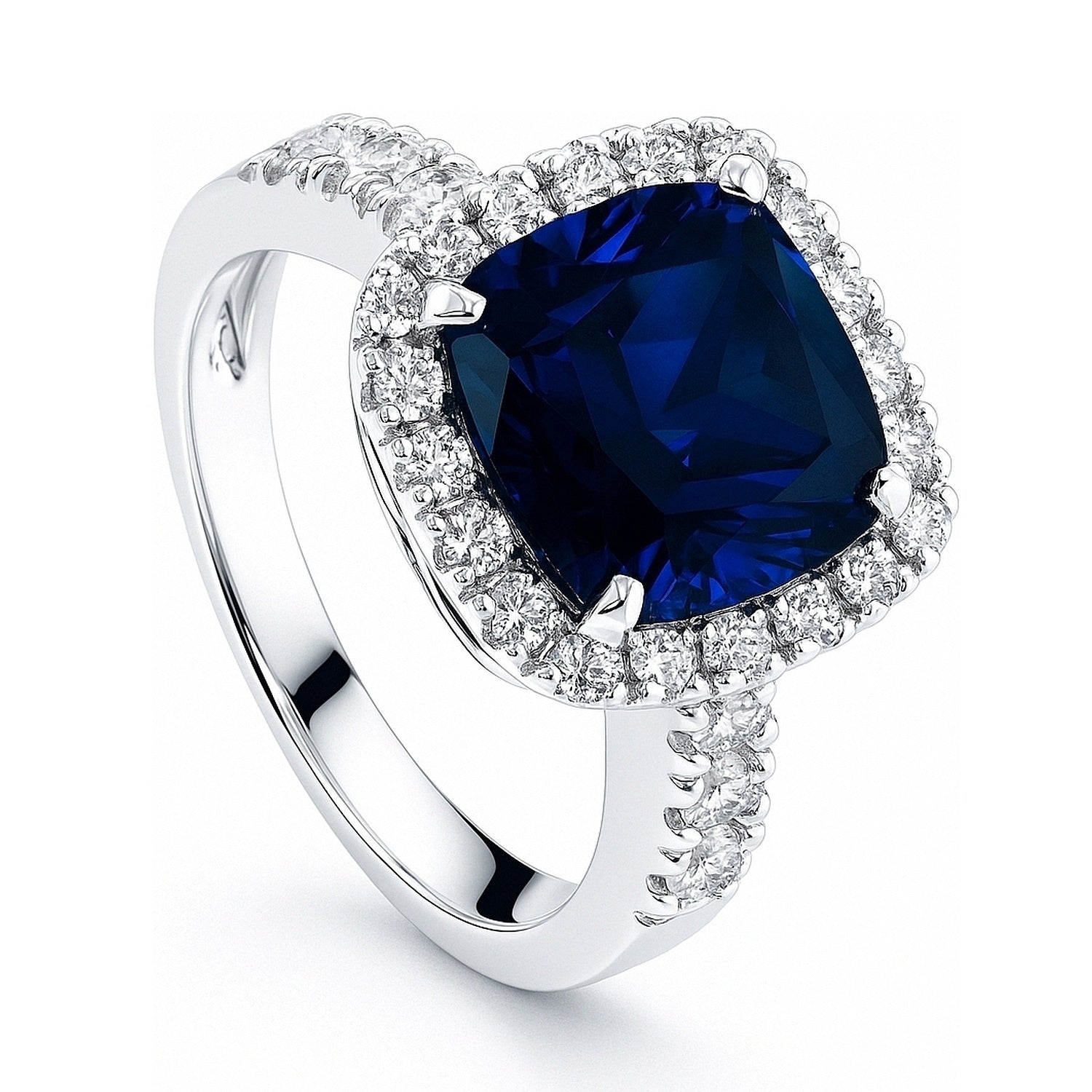 Halo Sapphire-Blue Cushion CZ Ring in Sterling Silver, 4 of 7