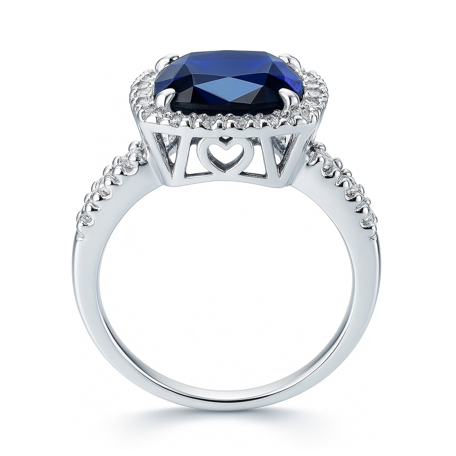 Halo Sapphire-Blue Cushion CZ Ring in Sterling Silver, 7 of 7