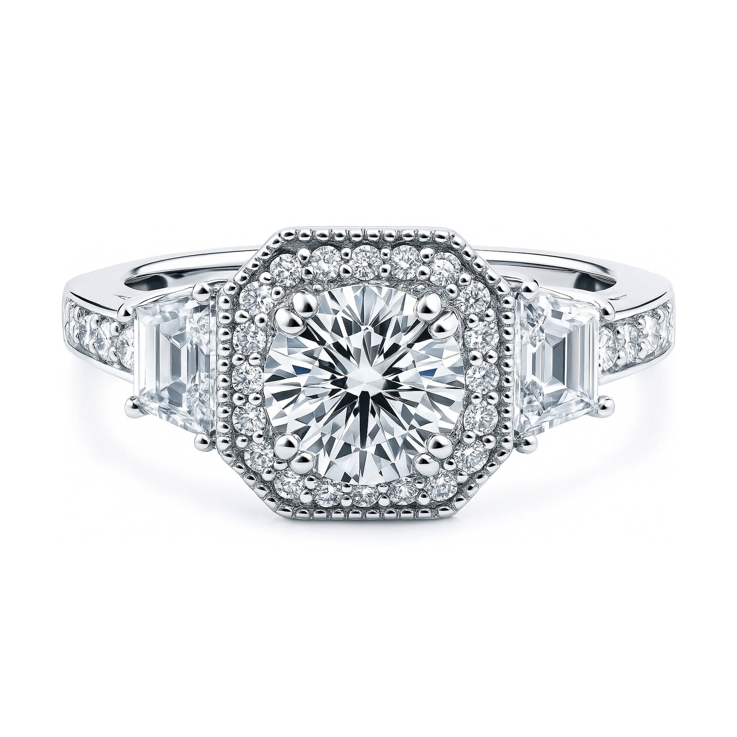 Halo Art Deco CZ Ring in Sterling Silver