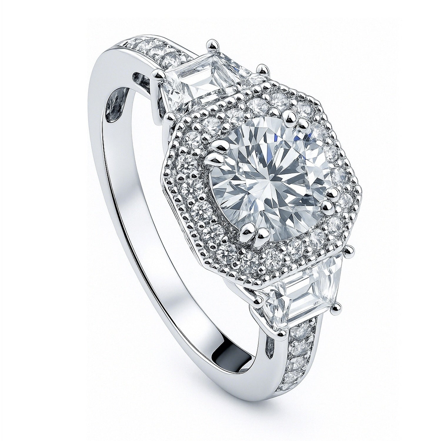 Halo Art Deco CZ Ring in Sterling Silver