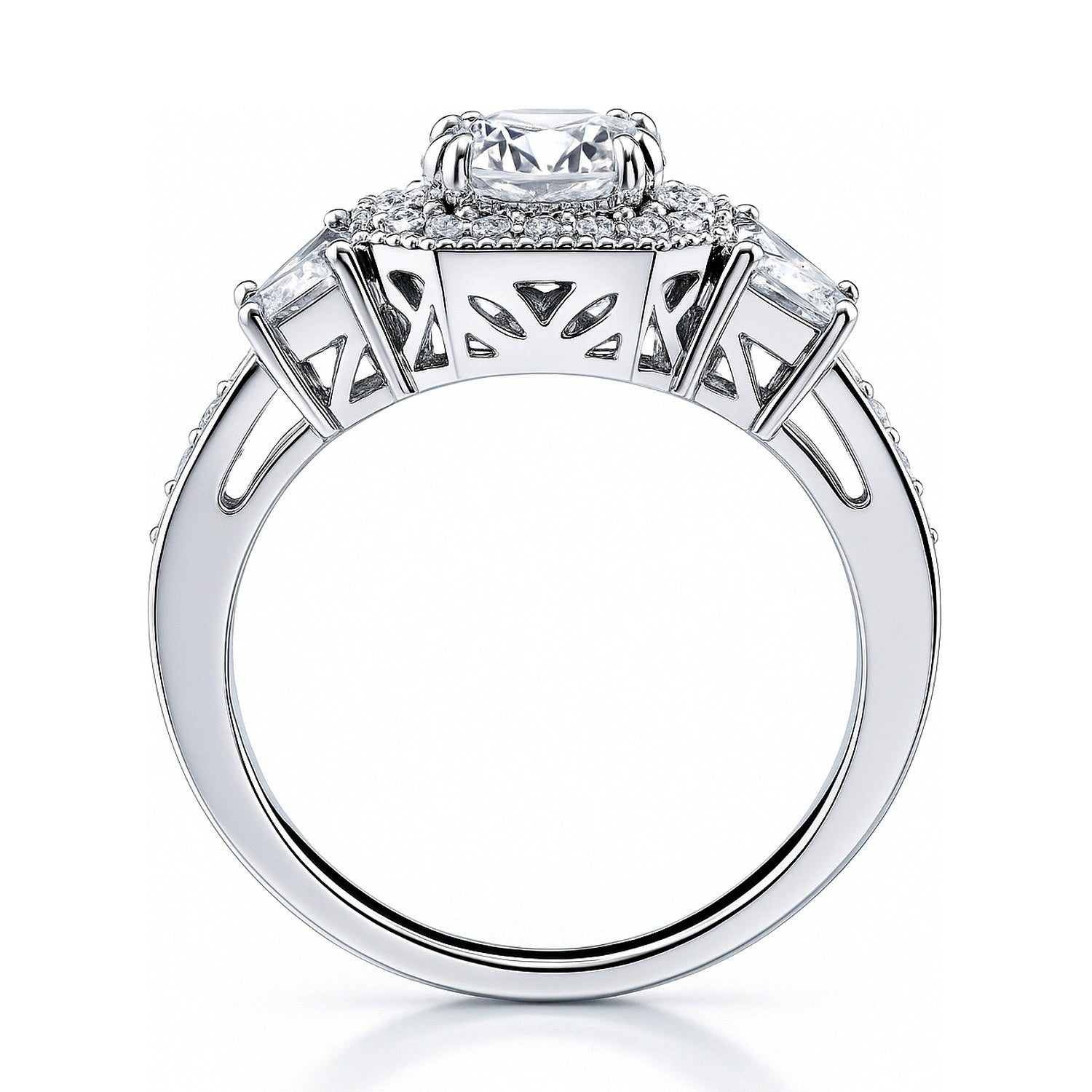 Halo Art Deco CZ Ring in Sterling Silver