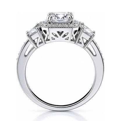Halo Art Deco CZ Ring in Sterling Silver