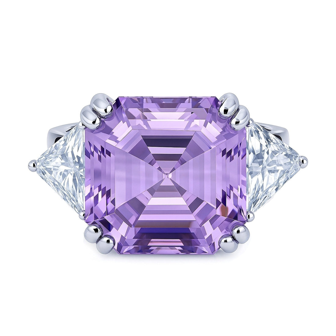 3-Stone 12.6ct Purple Asscher CZ Ring in Sterling Silver