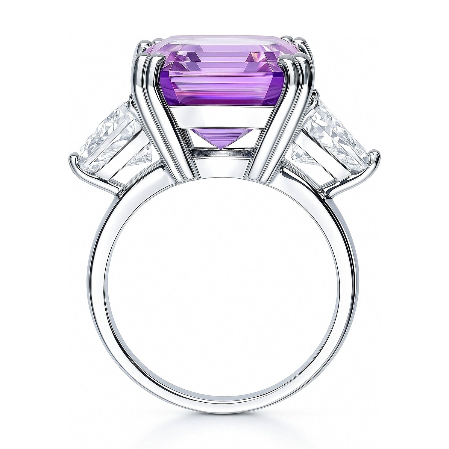 3-Stone 12.6ct Purple Asscher CZ Ring in Sterling Silver