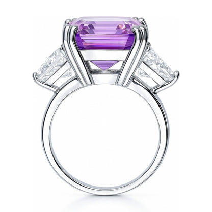 3-Stone 12.6ct Purple Asscher CZ Ring in Sterling Silver