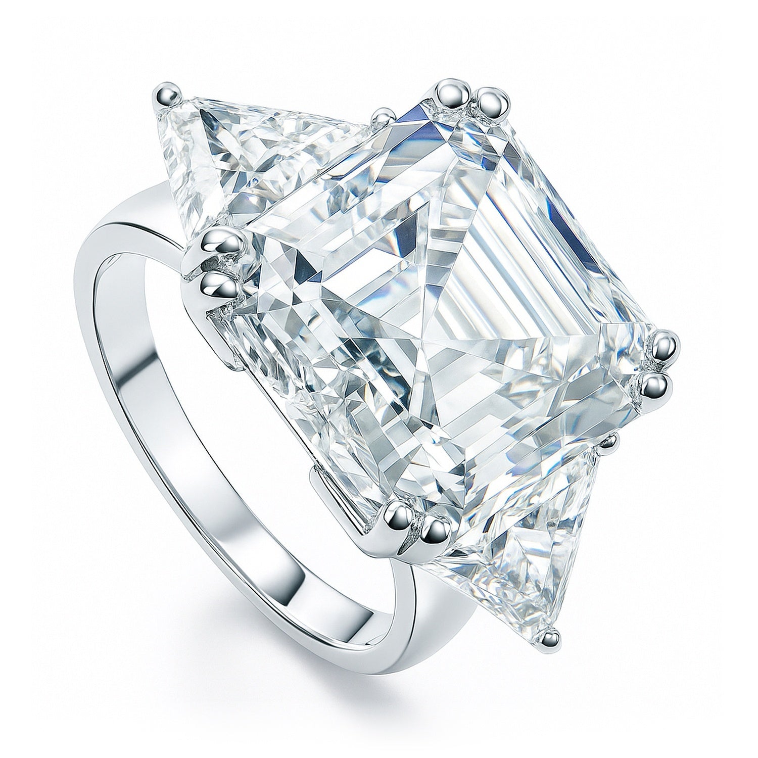 3-Stone 12.6ct Asscher CZ Ring in Sterling Silver, 3 of 12