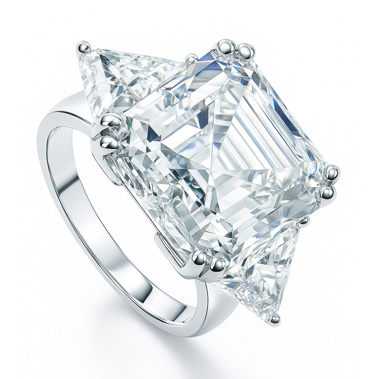 3-Stone 12.6ct Asscher CZ Ring in Sterling Silver, 4 of 12