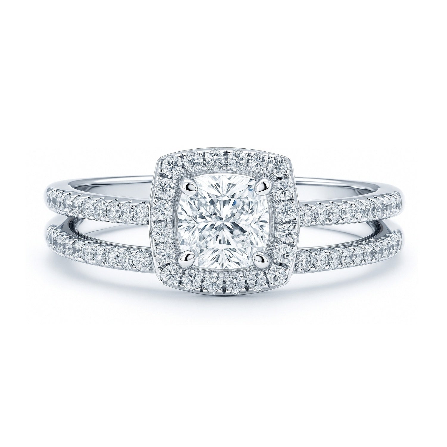 Halo Cushion CZ Ring Set in Sterling Silver, 1 of 10