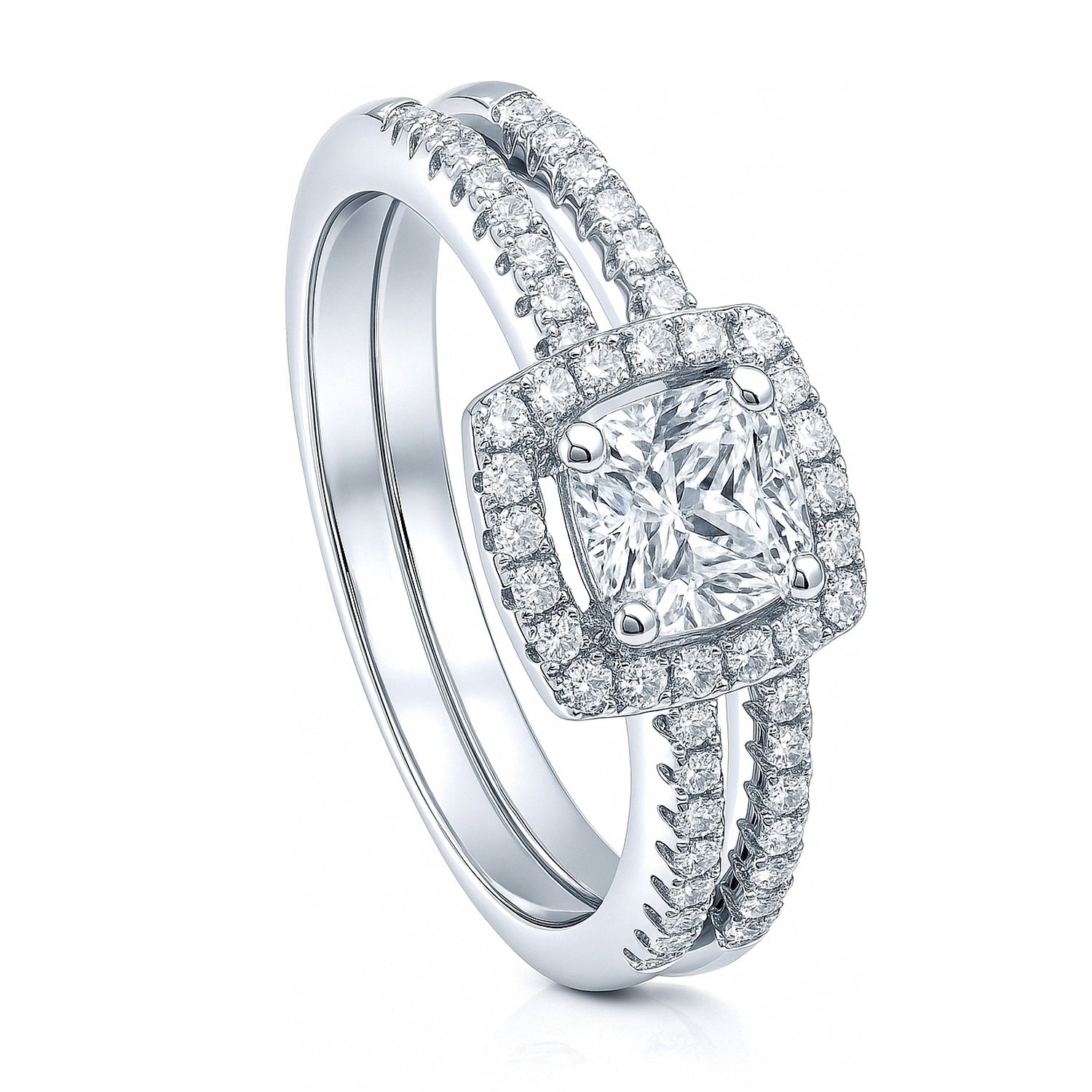 Halo Cushion CZ Ring Set in Sterling Silver, 4 of 10