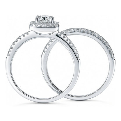Halo Cushion CZ Ring Set in Sterling Silver
