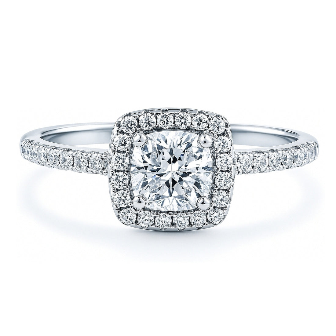 Halo Cushion Cut CZ Ring in Sterling Silver