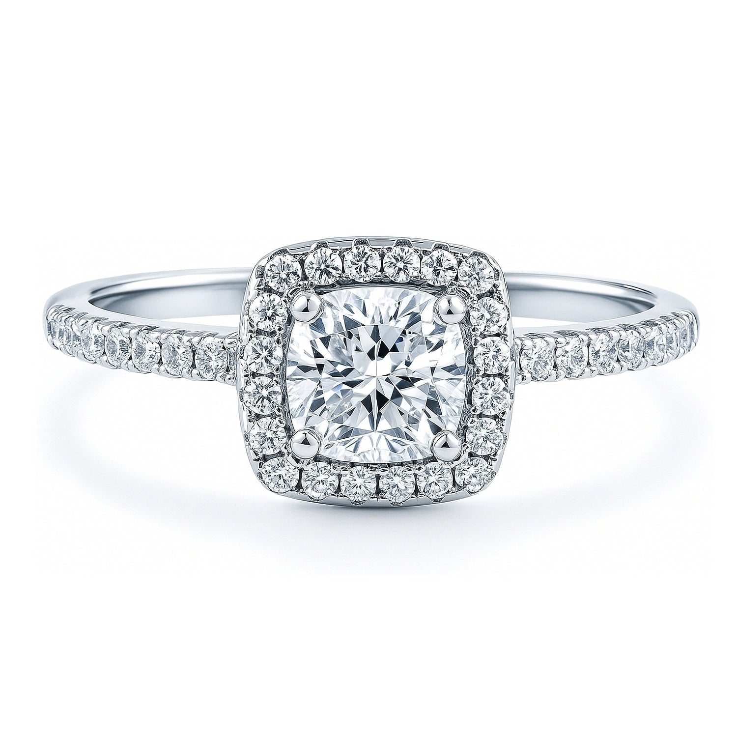 Halo Cushion Cut CZ Ring in Sterling Silver