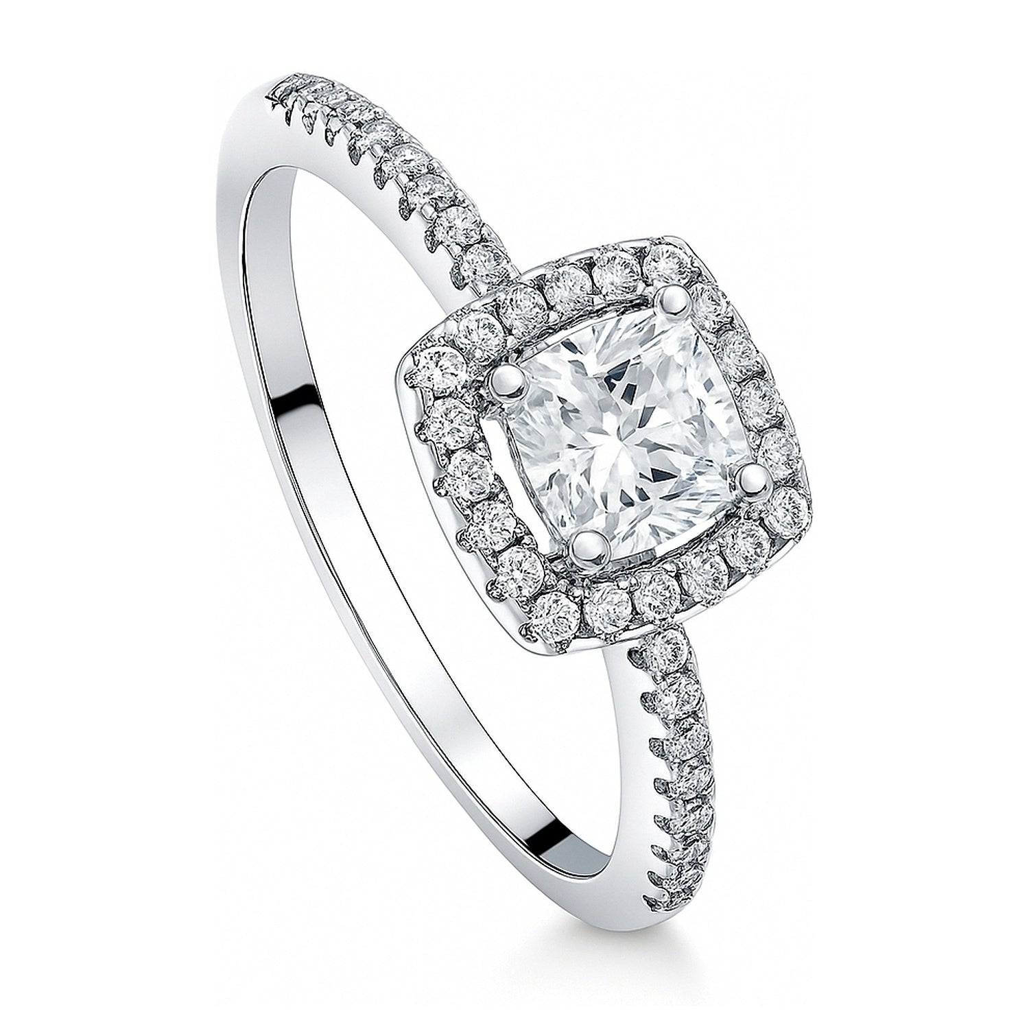Halo Cushion Cut CZ Ring in Sterling Silver
