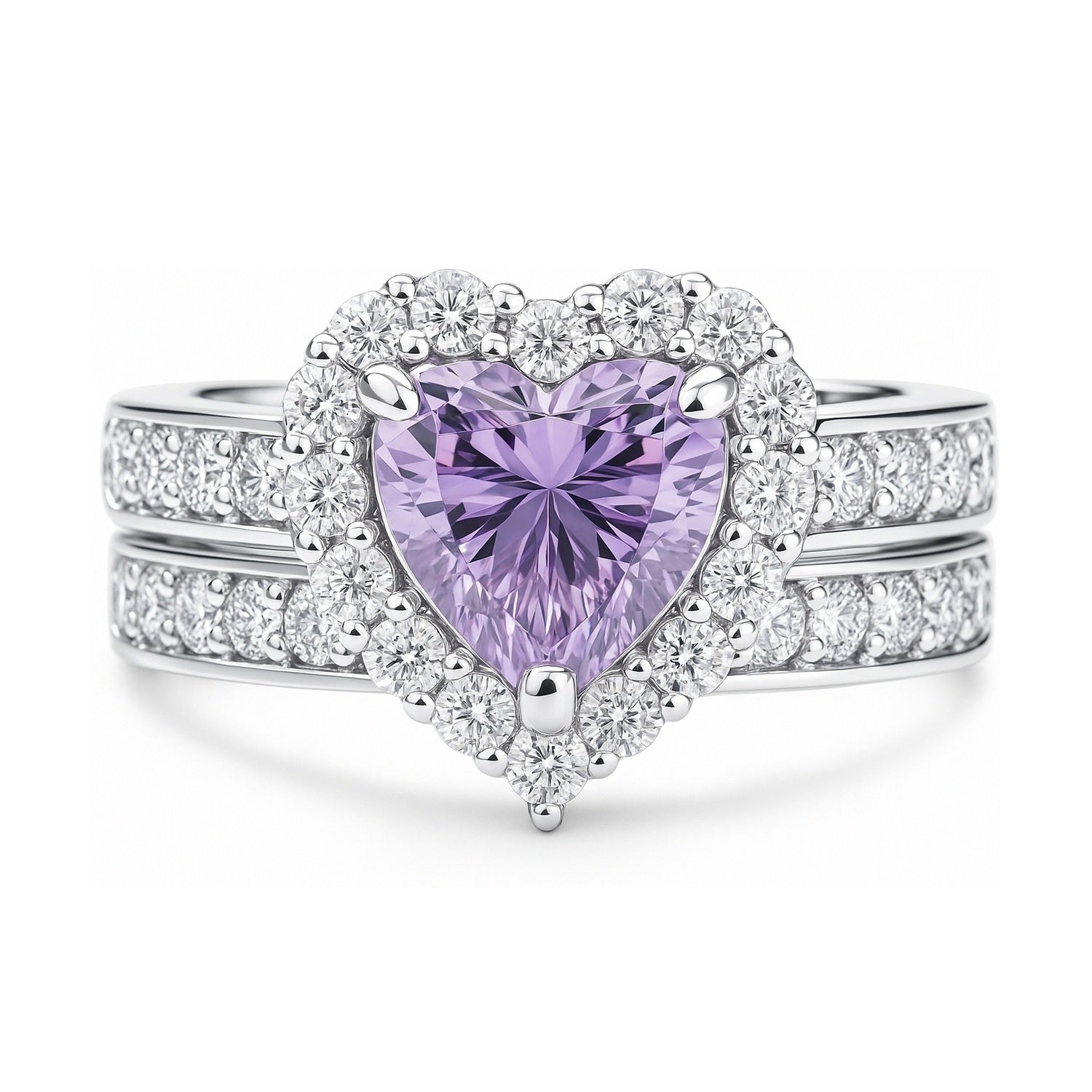 Halo Heart Purple Heart CZ Ring Set in Sterling Silver, 1 of 18
