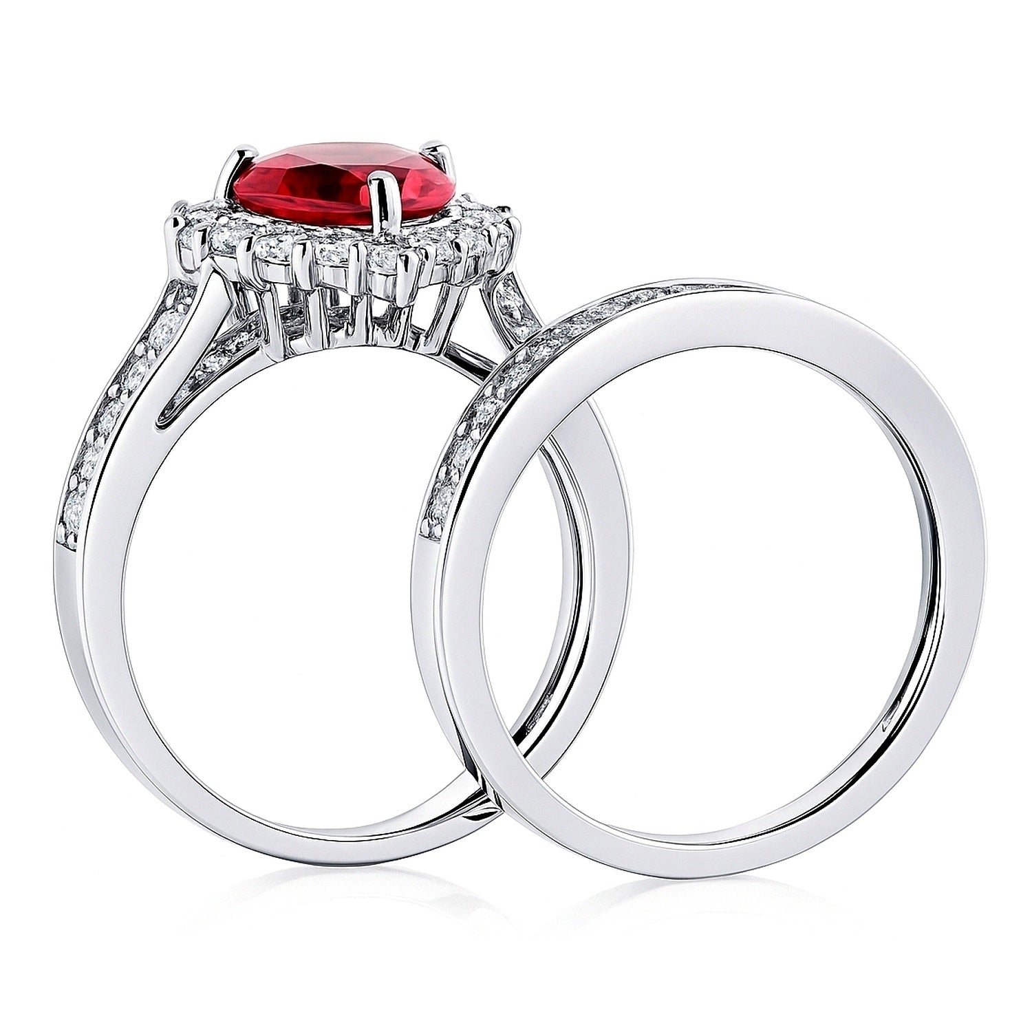 Halo Heart Ruby-Red Heart CZ Ring Set in Sterling Silver, 8 of 10