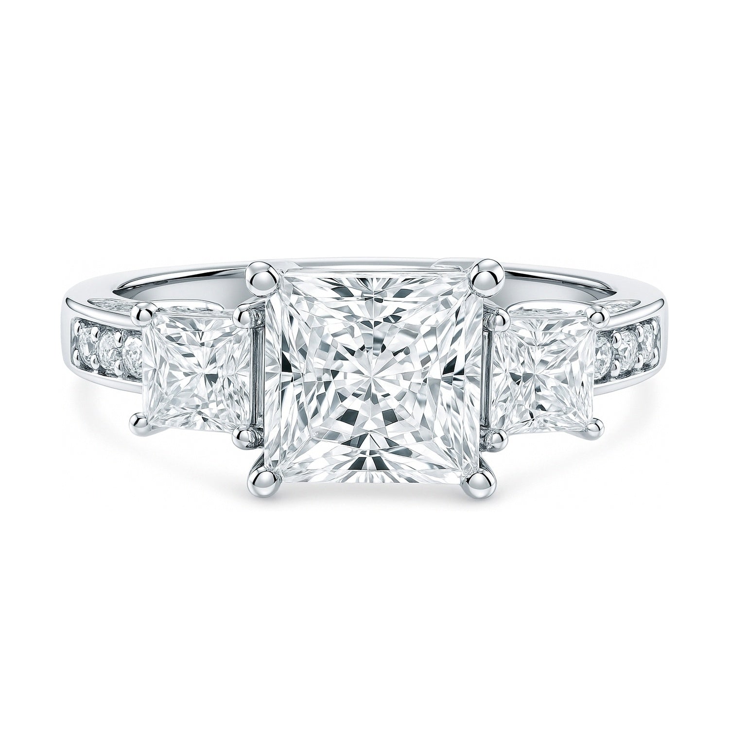3-Stone 2ct Princess CZ Ring in Sterling Silver, 1 of 12