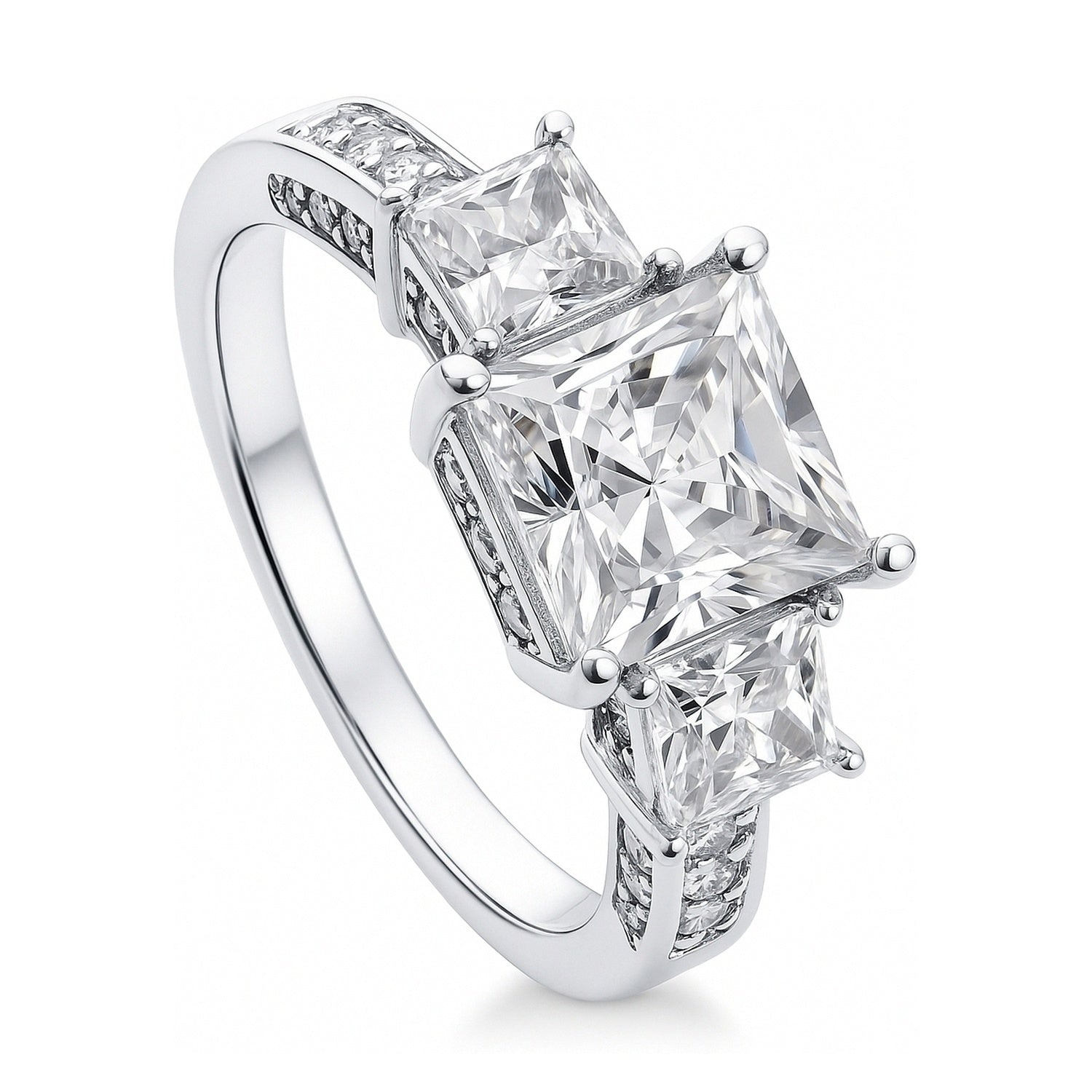 3-Stone 2ct Princess CZ Ring in Sterling Silver