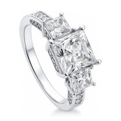 3-Stone 2ct Princess CZ Ring in Sterling Silver
