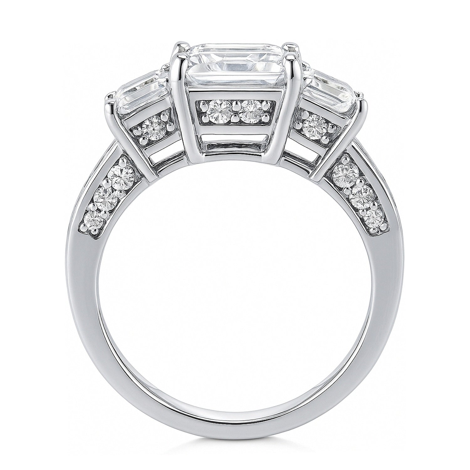 3-Stone 2ct Princess CZ Ring in Sterling Silver, 8 of 12