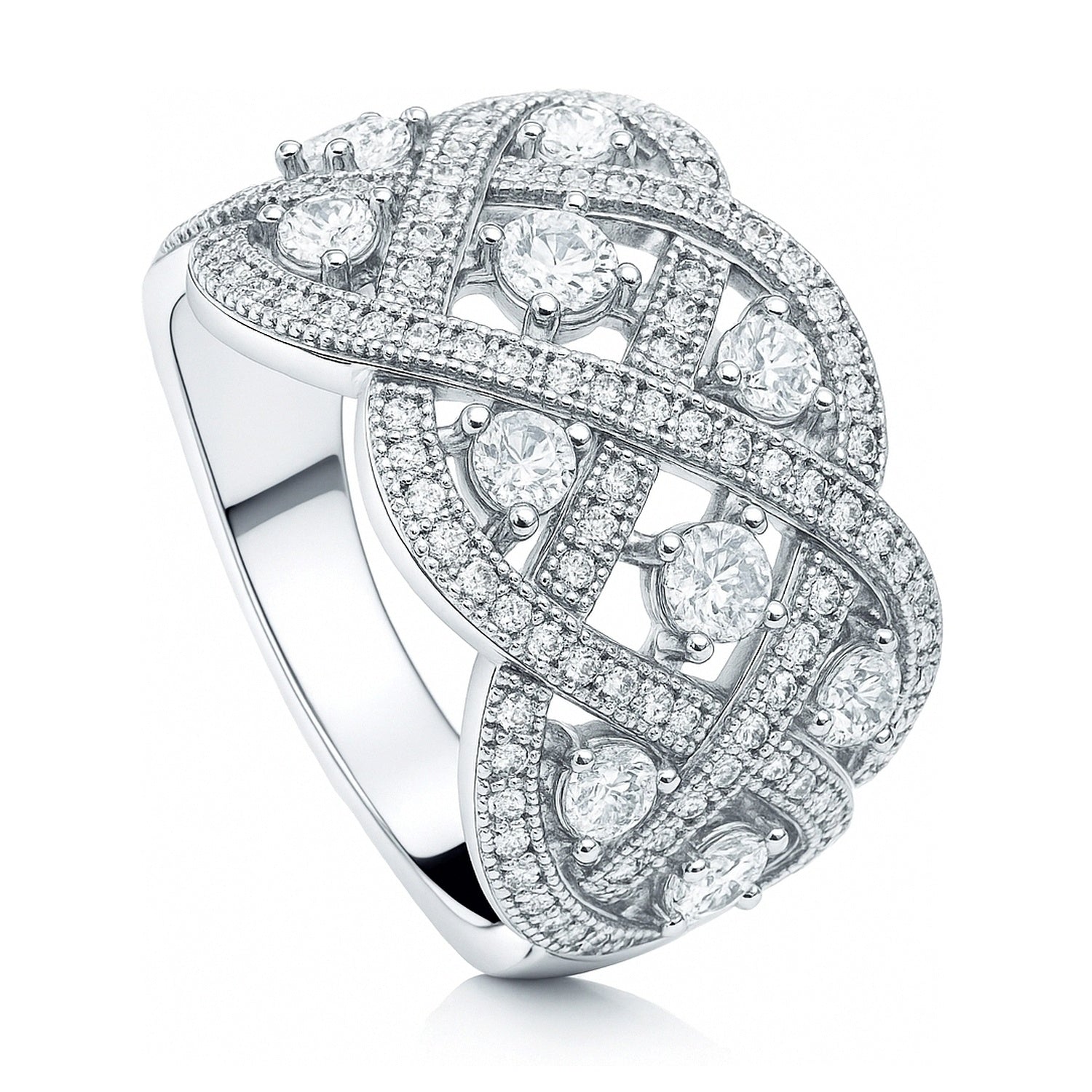 Woven Art Deco CZ Ring in Sterling Silver