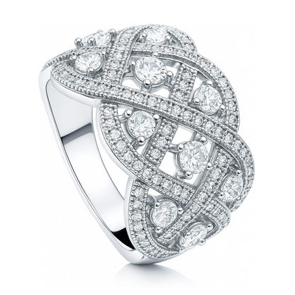 Woven Art Deco CZ Ring in Sterling Silver