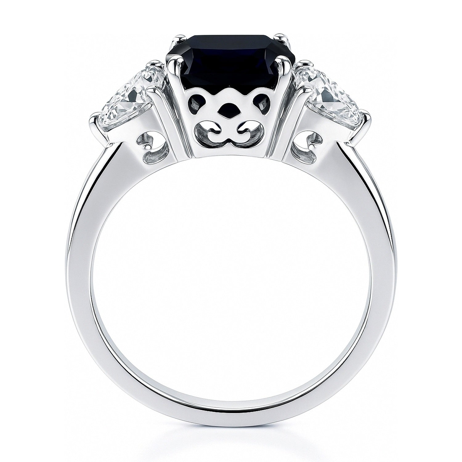 3-Stone 3ct Sapphire-Blue Cushion CZ Ring in Sterling Silver, 8 of 11