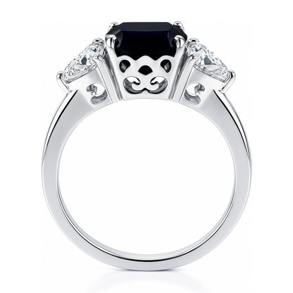3-Stone 3ct Sapphire-Blue Cushion CZ Ring in Sterling Silver