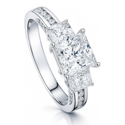 3-Stone 1.6ct Princess CZ Ring in Sterling Silver