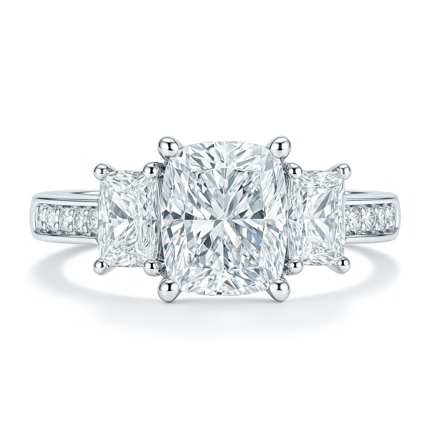 3-Stone 2.6ct Cushion CZ Ring in Sterling Silver, 1 of 10