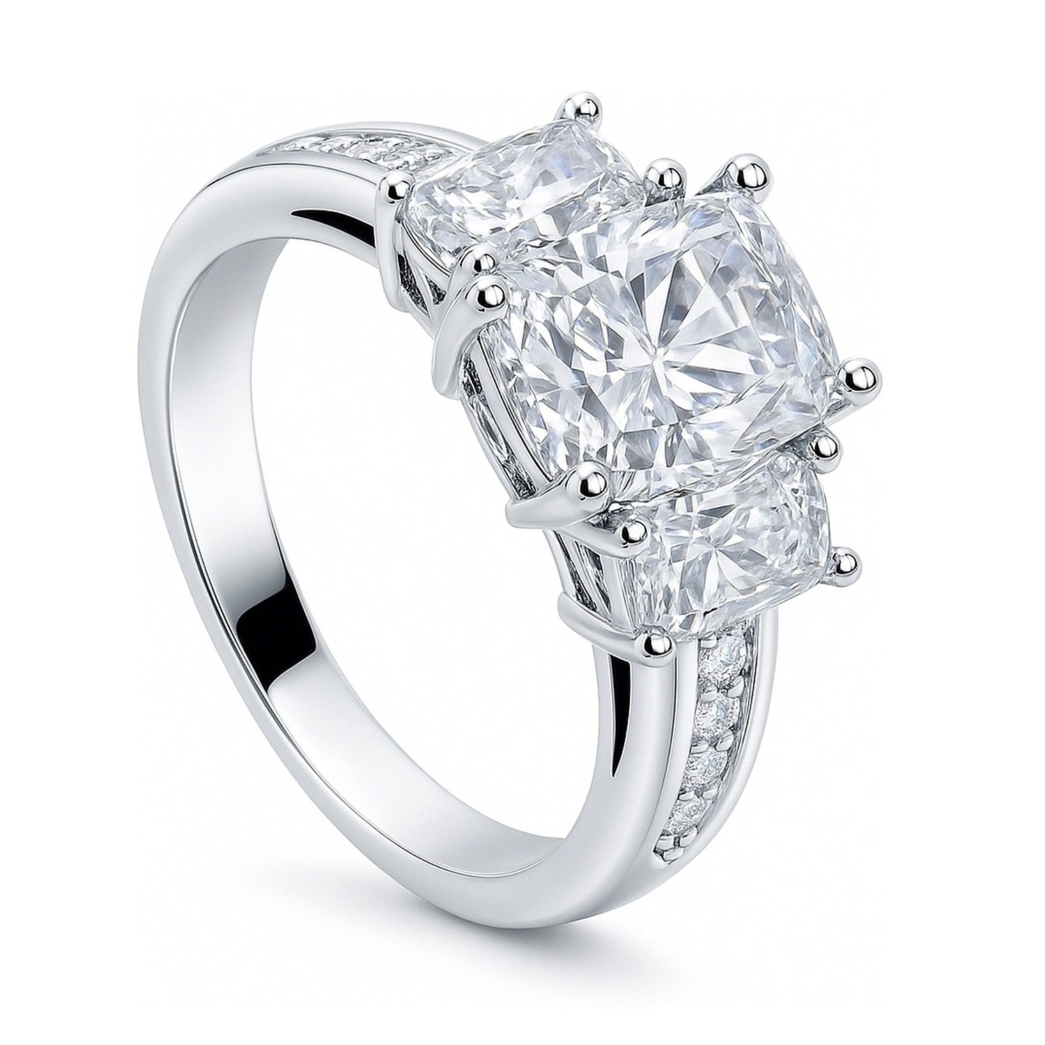 3-Stone 2.6ct Cushion CZ Ring in Sterling Silver, 4 of 10