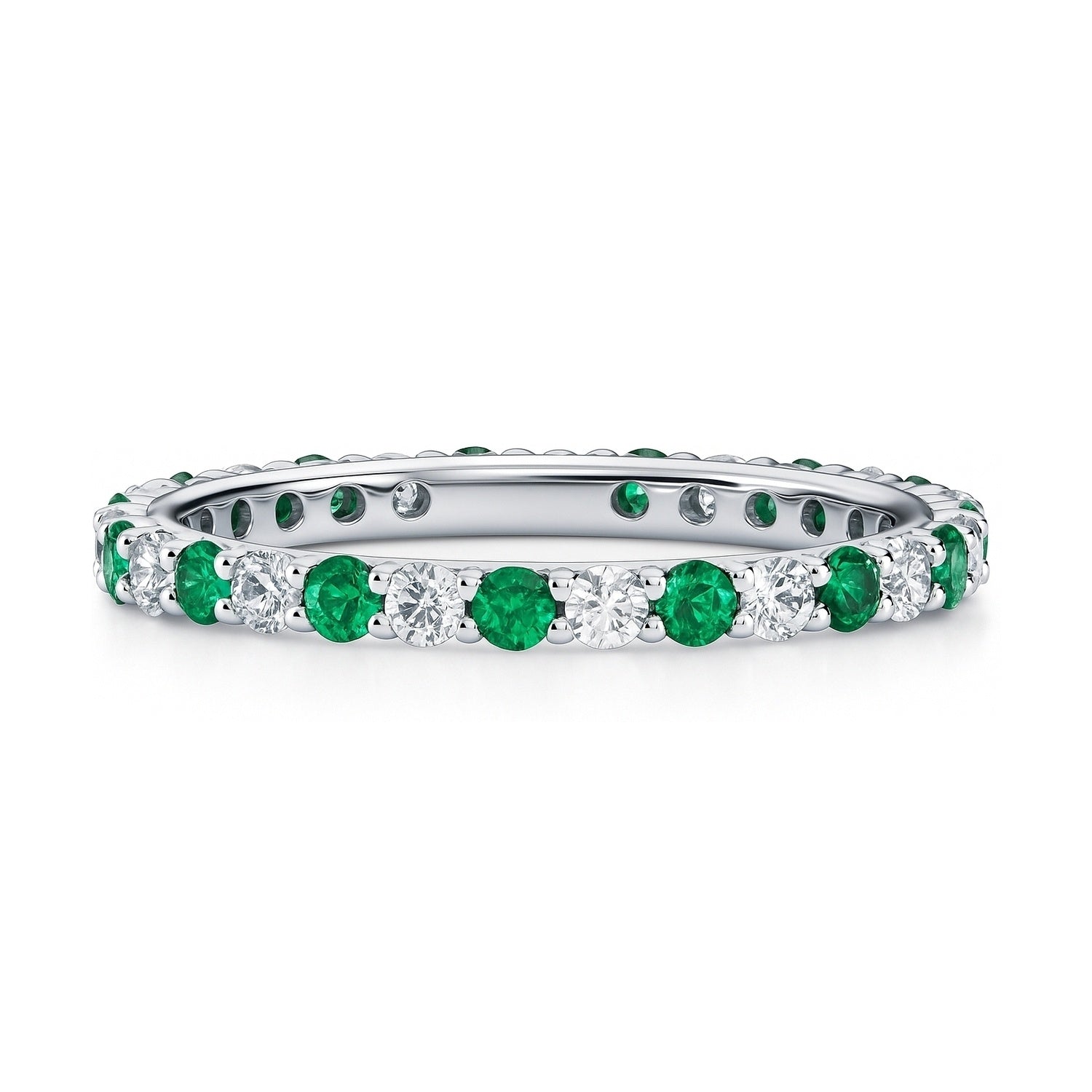 Emerald-Green Pave CZ Eternity Ring in Sterling Silver